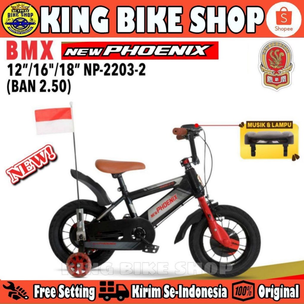 Sepeda Anak Laki BMX NEW PHOENIX NP - 2203-2 Ban 2.50 V-Brake Ukuran 12 16 18 Inch Usia 2-8 Tahun Ad