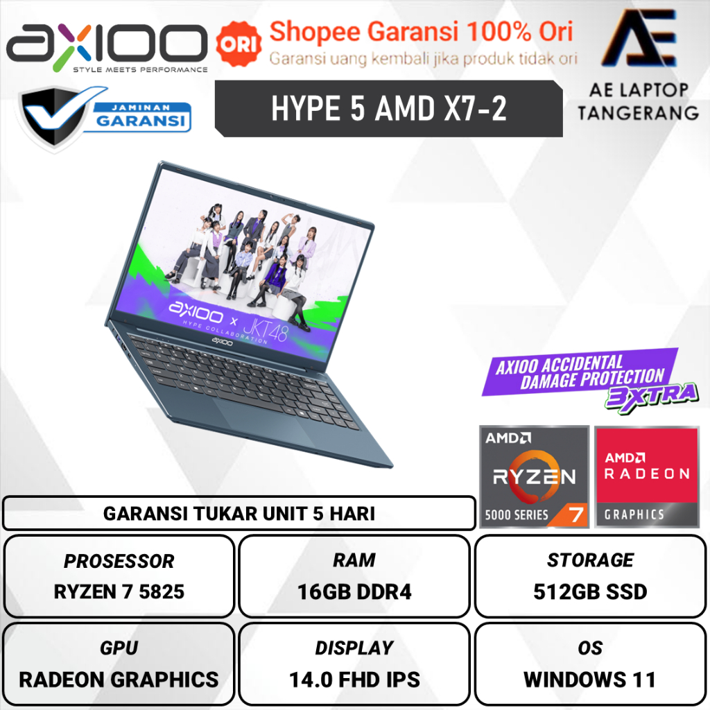 Axioo Hype 7 AMD X7-2 AMD Ryzen 7 5825 16GB 512GB W11 14.0 inch FHD IPS