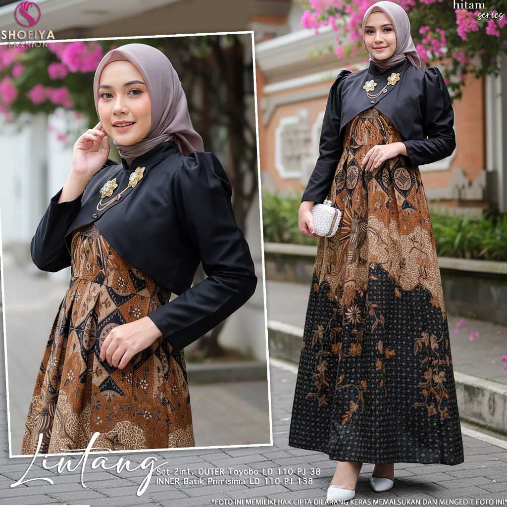 Lintang Set Gamis Outer Bolero Free Bross Original SHOFIYA FASHION Batik Primisima dan Toyobo Kombin