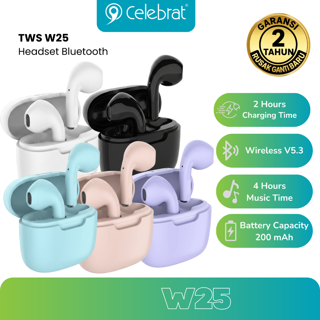 Celebrat W25 TWS Earbuds Bluetooth V5.3 Headset Multi Color