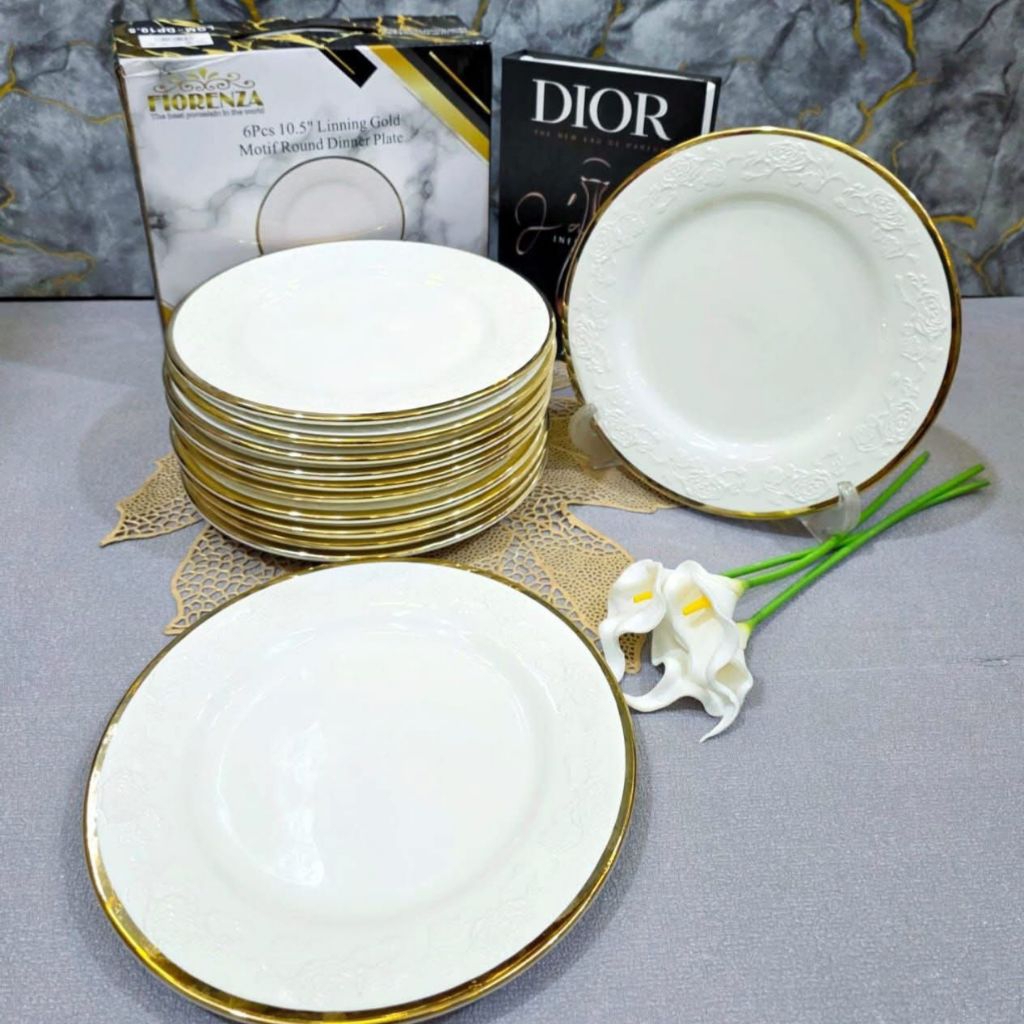 Piring Makan Ceper Keramik Marble & Gold Fiorenza 10,5 Inch