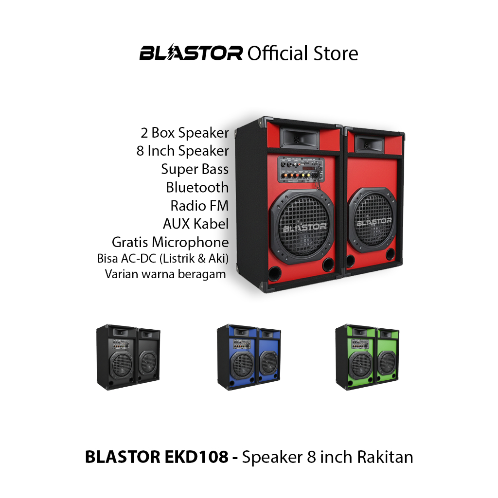 BLASTOR EKD108 - 2 Box Set 8 inchi speaker Rakitan aktif 8" inch AC DC Listrik maupun Aki 12V Blueto