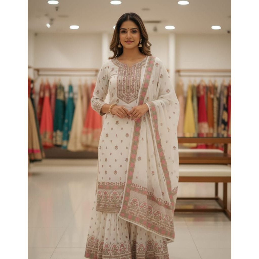 Kurti Sharara Chifon Printing Original (Lengkap)