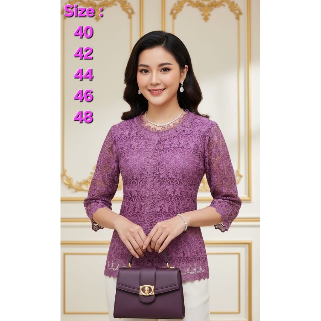 Blus Bahan Brokat Hoki Kancing Depan