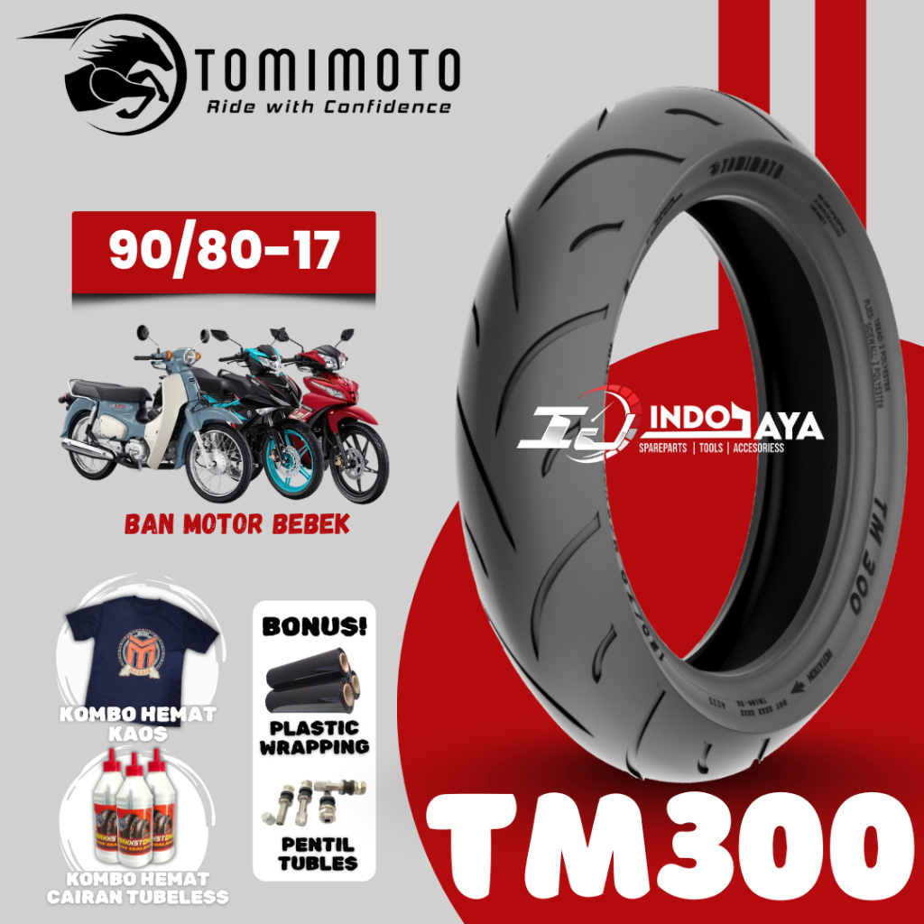 [READY COD] BAN LUAR TUBELESS TOMIMOTO TM300 RING 17 ( 90/80-17 ) BAN TUBLES R17 TM-300 / TM 300 / D