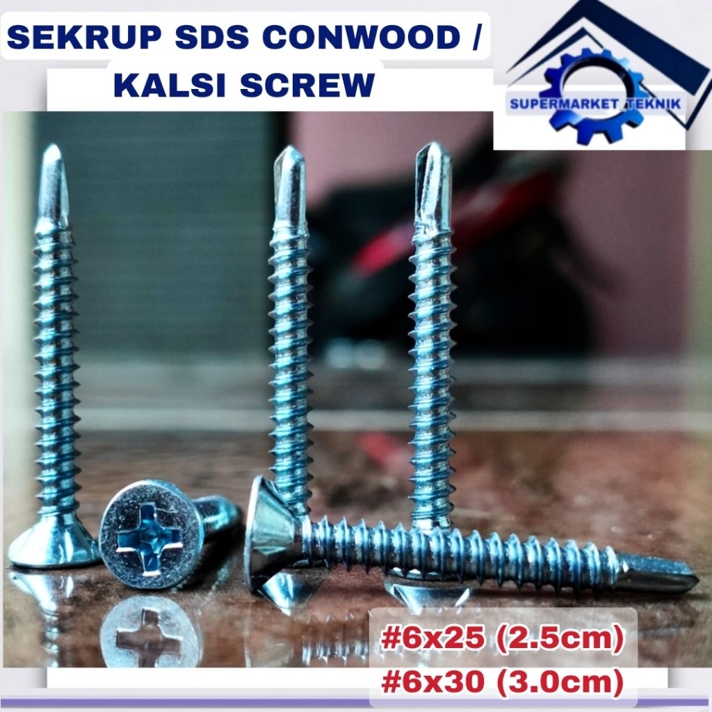 100 Pcs Sekrup Skrup Sds Calci Screw (6x25) (6x30) Inch Skrup Sds Calci Kalsiboard Atap