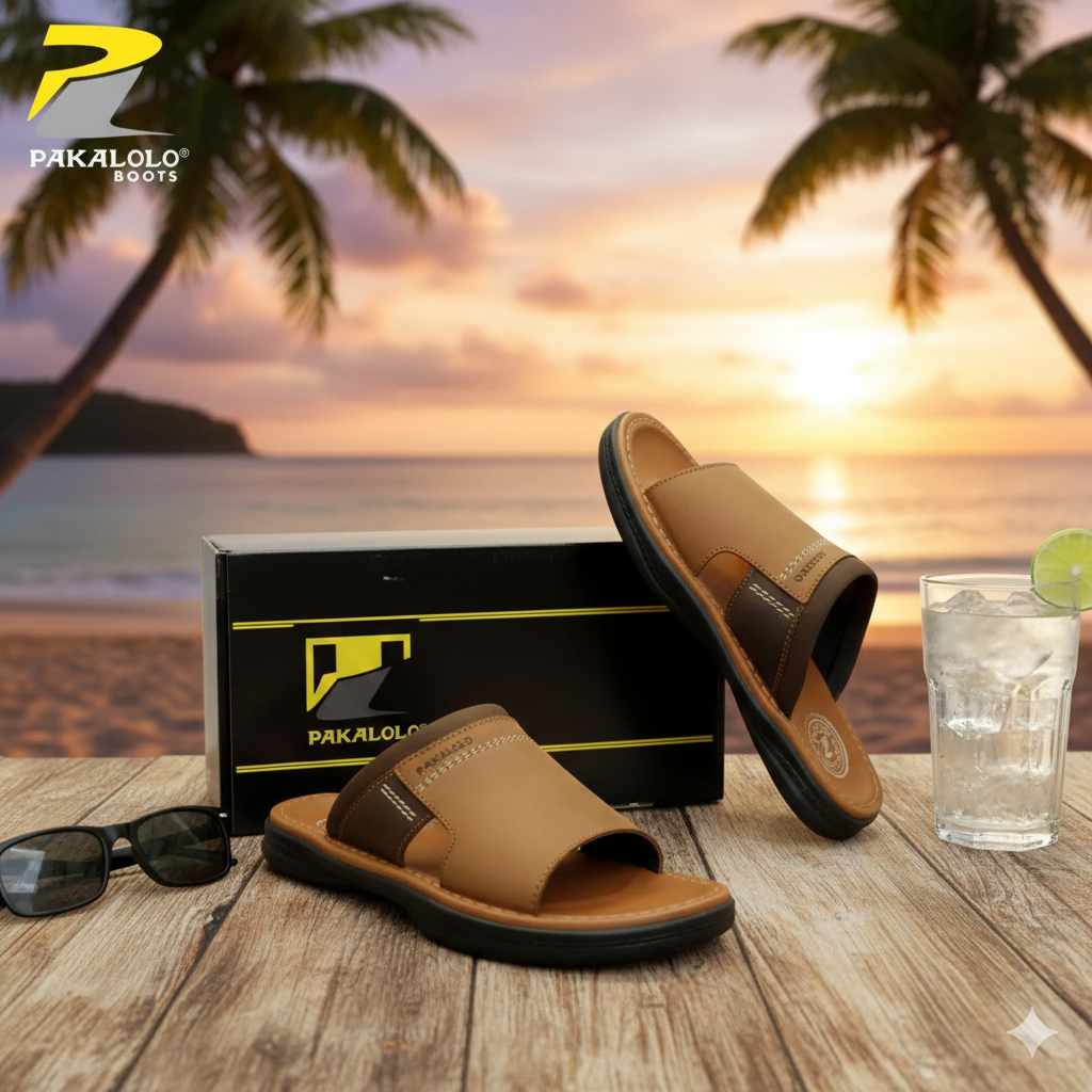 Sandal Pria Pakalolo Boots - Sandal Selop Pria Kulit Asli Terbaru - Sendal Slide Cowok Casual N2336