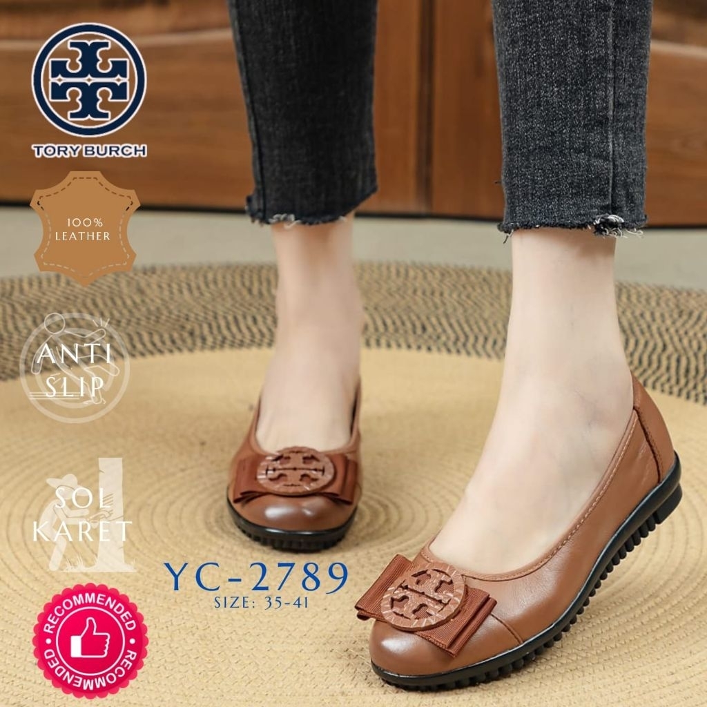 Sepatu TORY BURCH YC-2789 Logo Flat*ORIGINAL KULIT ASLI 100%*