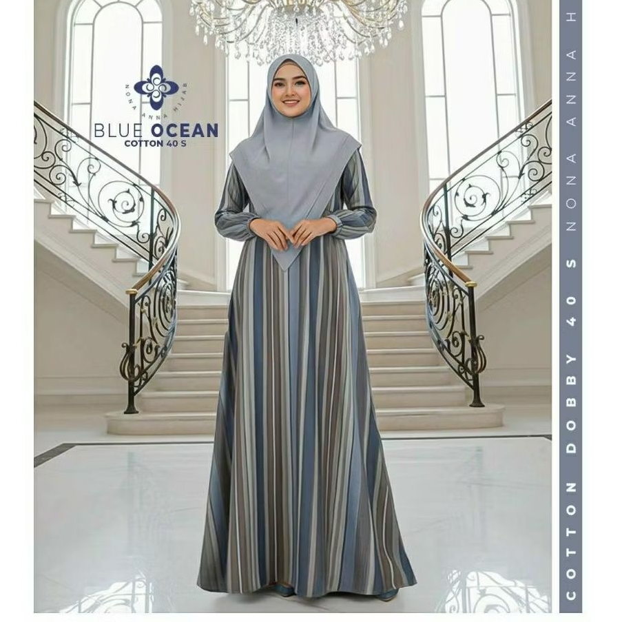 GAMIS BLUE OCEAN (GAMIS ONLY) BY NONA ANNA HIJAB // GAMIS SYARI MOTIF STRIPE