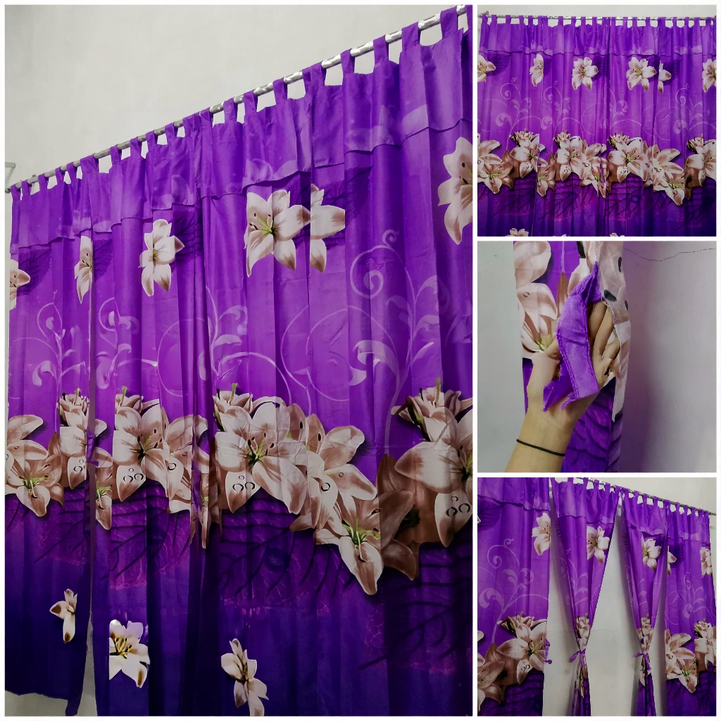 Gorden Pintu Tali Motif Bunga Spica Tosca & Ungu | Hordeng Pintu & Jendela | Katun Tebal | Bisa COD