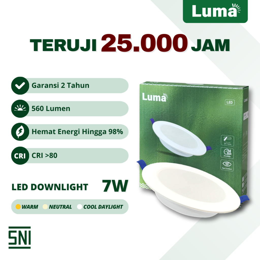 LUMA Lampu Plafon LED Downlight 7 Watt 7W 170-240V / Lampu Downlight Plafon Rumah 3 Warna Putih / Na