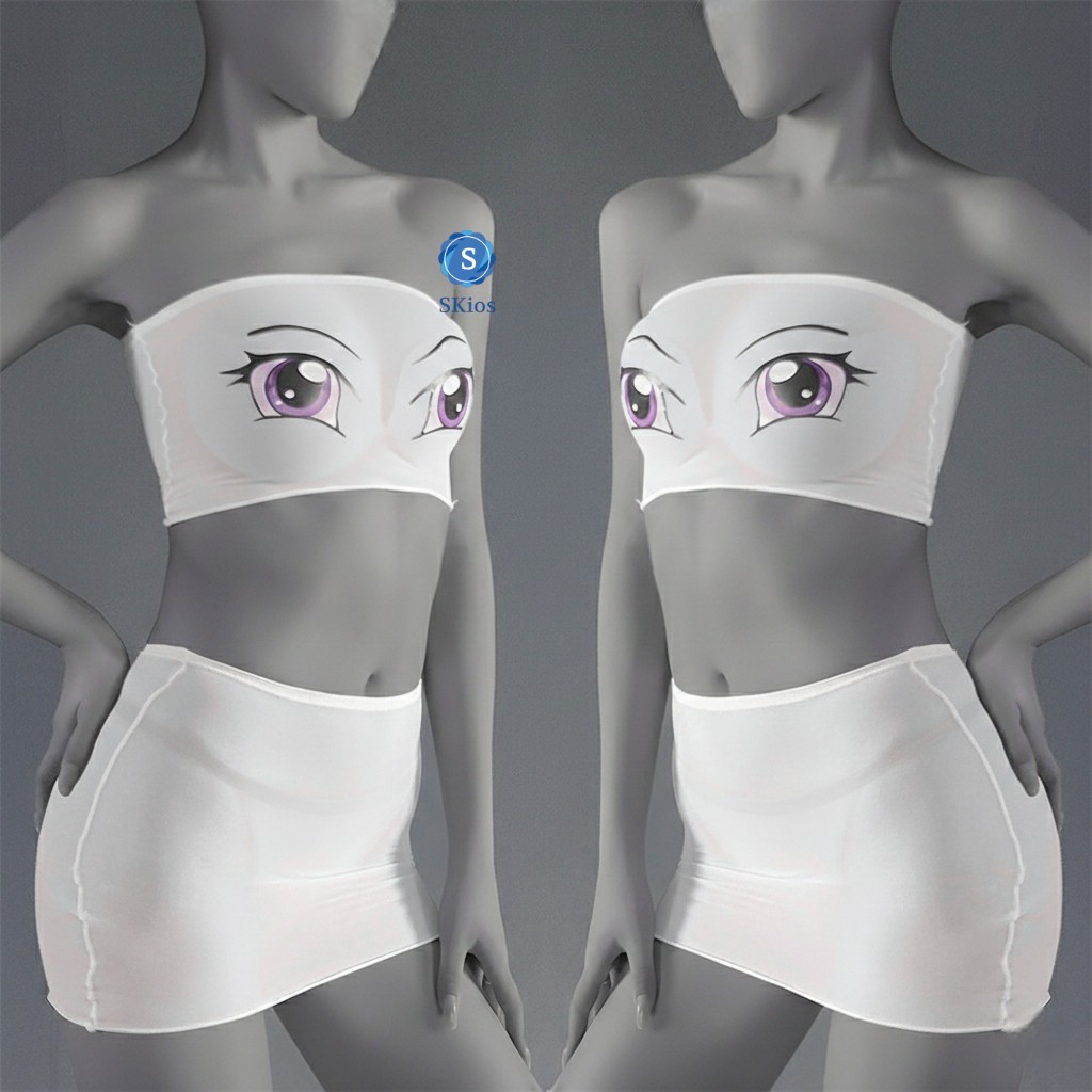 Lingerie Transparan Cosplay Wrapped Chest Anime Eyes Mesh + Mini Skirt L433