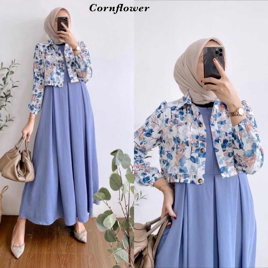 Gamis Crincle Rompi Lepas Motif Bunga Busui