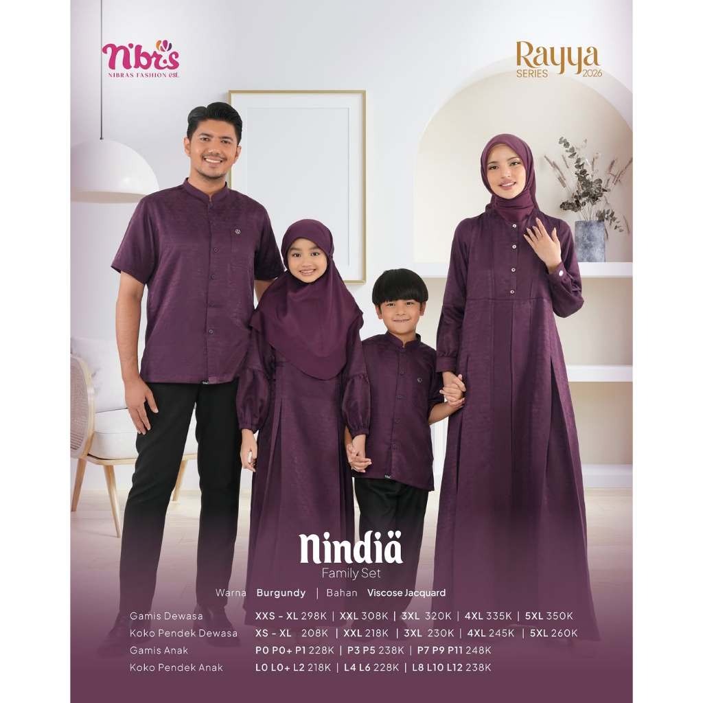 Sarimbit Nibras 2026 Sarimbit Nindia  Burgundy Set Keluarga XS-XXL