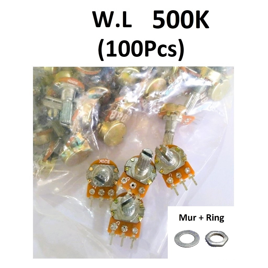 (100 Pcs) Potensio Mono B500K 500K (Merk W.L) 500 K Potensiometer Linear 20mm 2cm WL