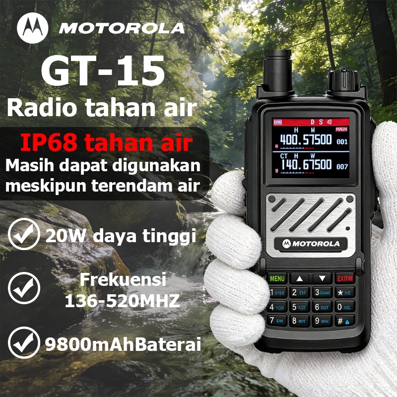 HT Motorola GT-15 Walkie Talkie Portable IP68 Tahan air 15Watt High Power Baterai 9800mAh High Capac