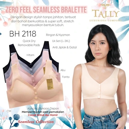 Tally 2118 Bra BH Seamless Busa Tipis Tanpa Kawat Cup B - C Kancing Depan