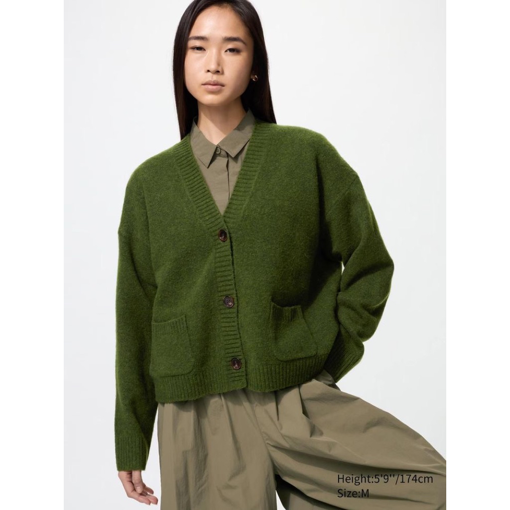 uniqlo souffle yarn green cardigan kardigan hijau outerwear luaran top atasan unisex wanita woman ma
