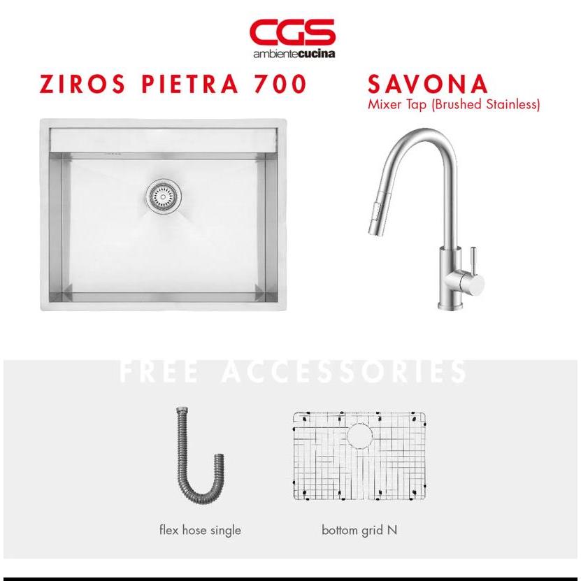 Paket Promo: CGS Ziros Pietra 700 Kitchen Sink + Kran Air CGS Savona