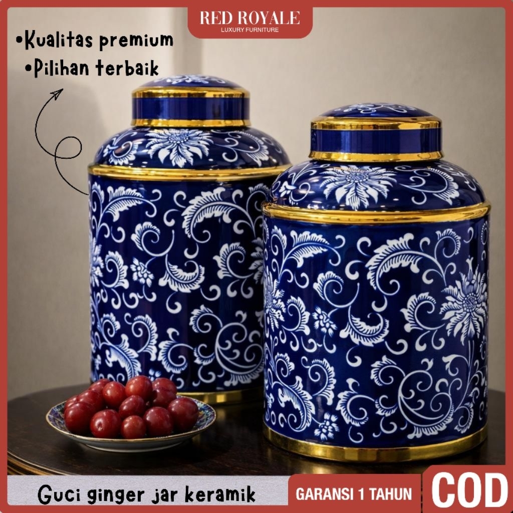 vas bunga keramik putih biru vintage guci pajangan dekorasi hiasan rumah ruang tamu mewah minimalis