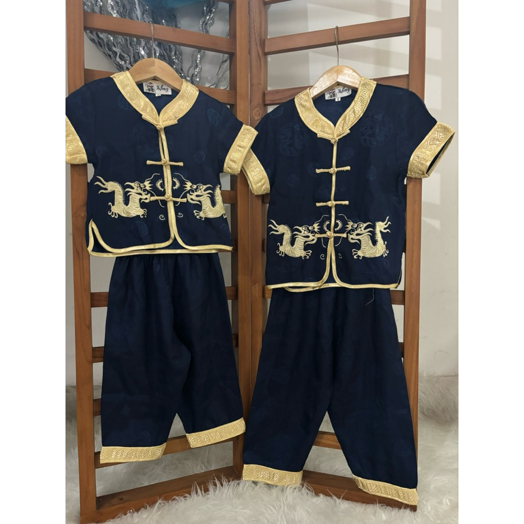 Preloved piyama cheongsam navy anak pria 3tahun 5tahun