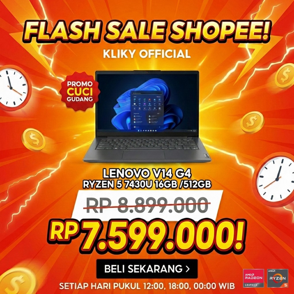 FLASH SALE LENOVO V14 G4 AMD Ryzen 5 7430U 16GB DDR4 SSD 1TB Business Black