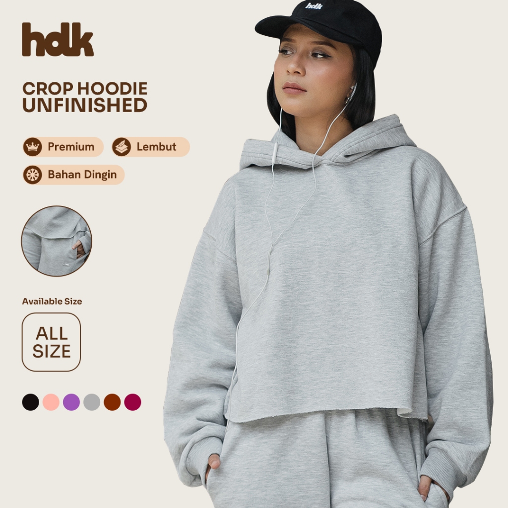 Hoodie Crop Wanita Unfinished Premium Polos | Fleece Tebal & Adem | Lokal Handmade | Misty Grey - Ho