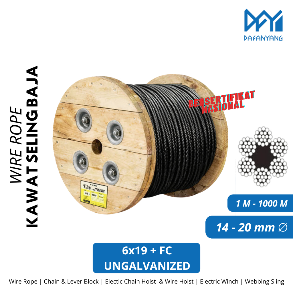 Kawat Seling Baja 14mm-20mm per Meter untuk Derek dan Alat Angkat