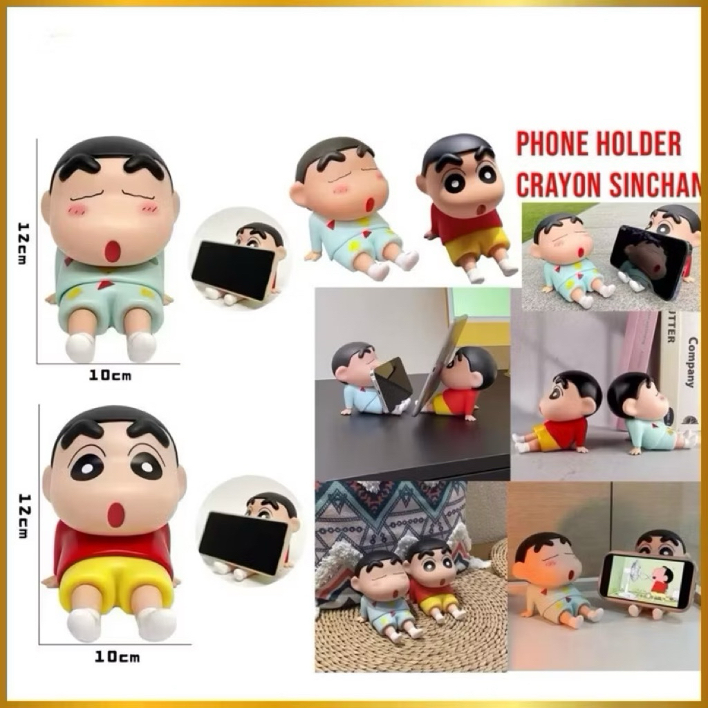 (GROSIRAN) Phone Holder Crayon Shinchan Figure Toys Holder Pajangan Meja Lucu Lazy Santai