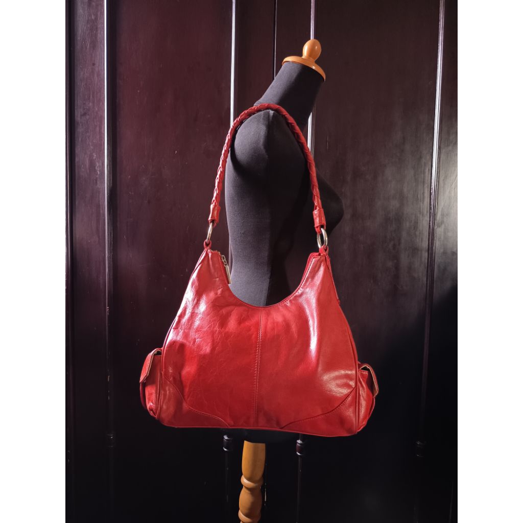 Hobo Bag / Shoulder Bag / Tas Bahu Kulit Asli Brand Coldwater Greek Red Genuine Leather Preloved/sec
