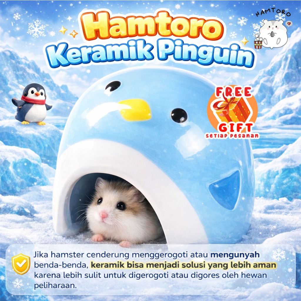 Hamtoro Rumah Hamster Keramik Pinguin Anti Bau | Kandang Hamster Lucu, Rumah Hamster Keramik