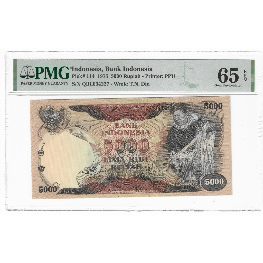 Uang Kuno 5000 Rupiah Penjala Ikan 1975 PMG