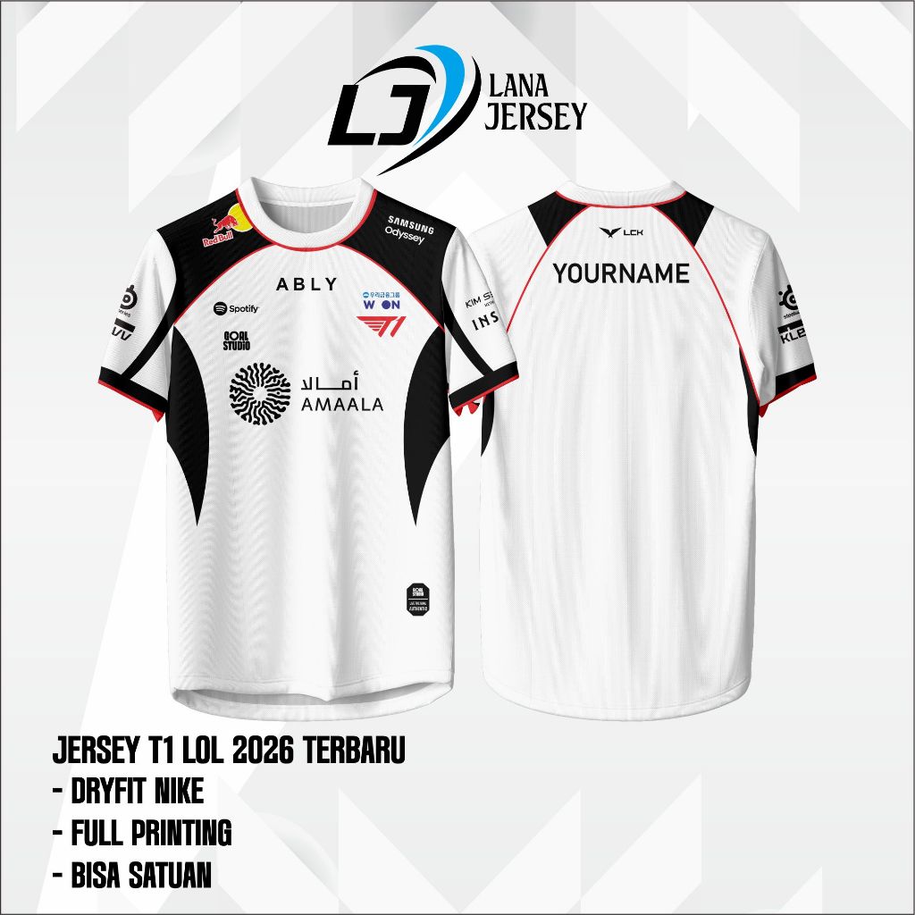 Jersey T1 LOL 2026 Terbaru Baju Kaos T1 LCK Gratis Custom Nickname