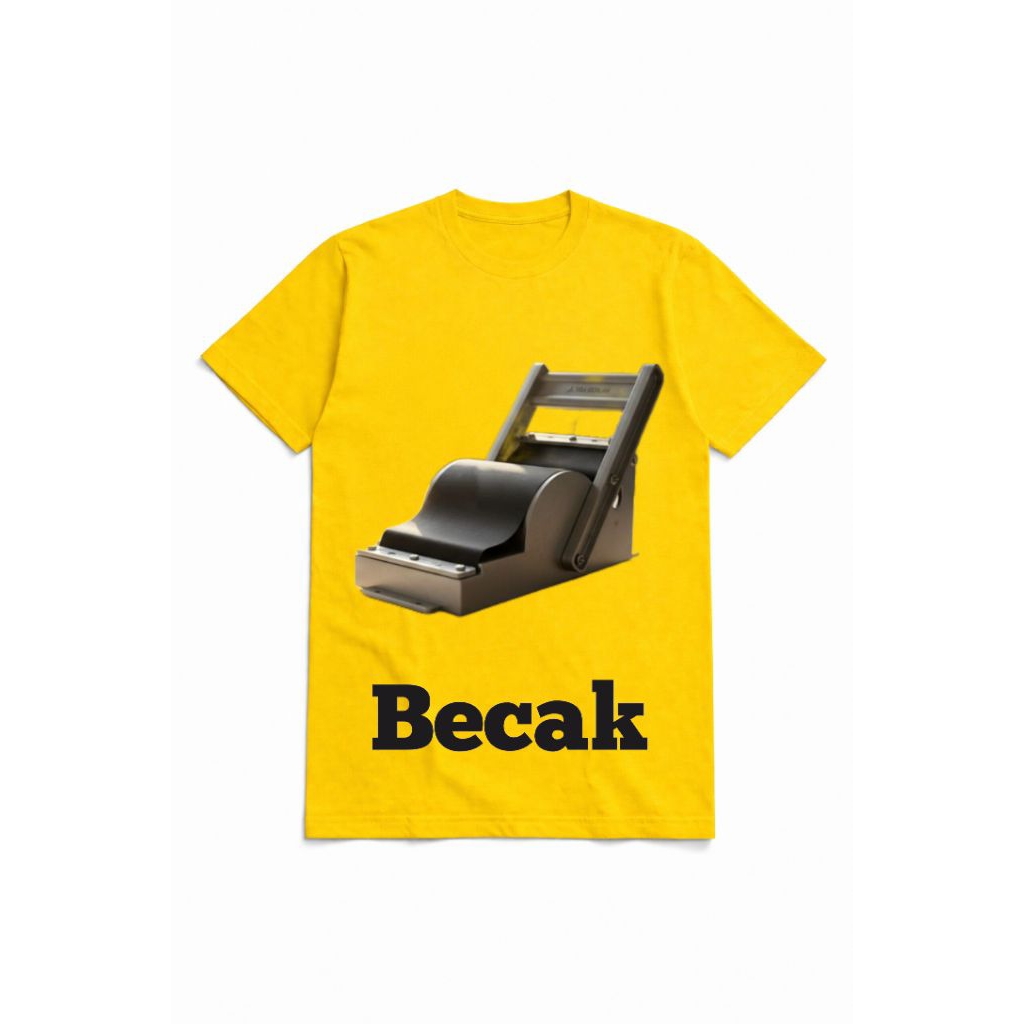 Baju T-Shirt Kuning dengan Gambar Becak dan Tulisan Becak