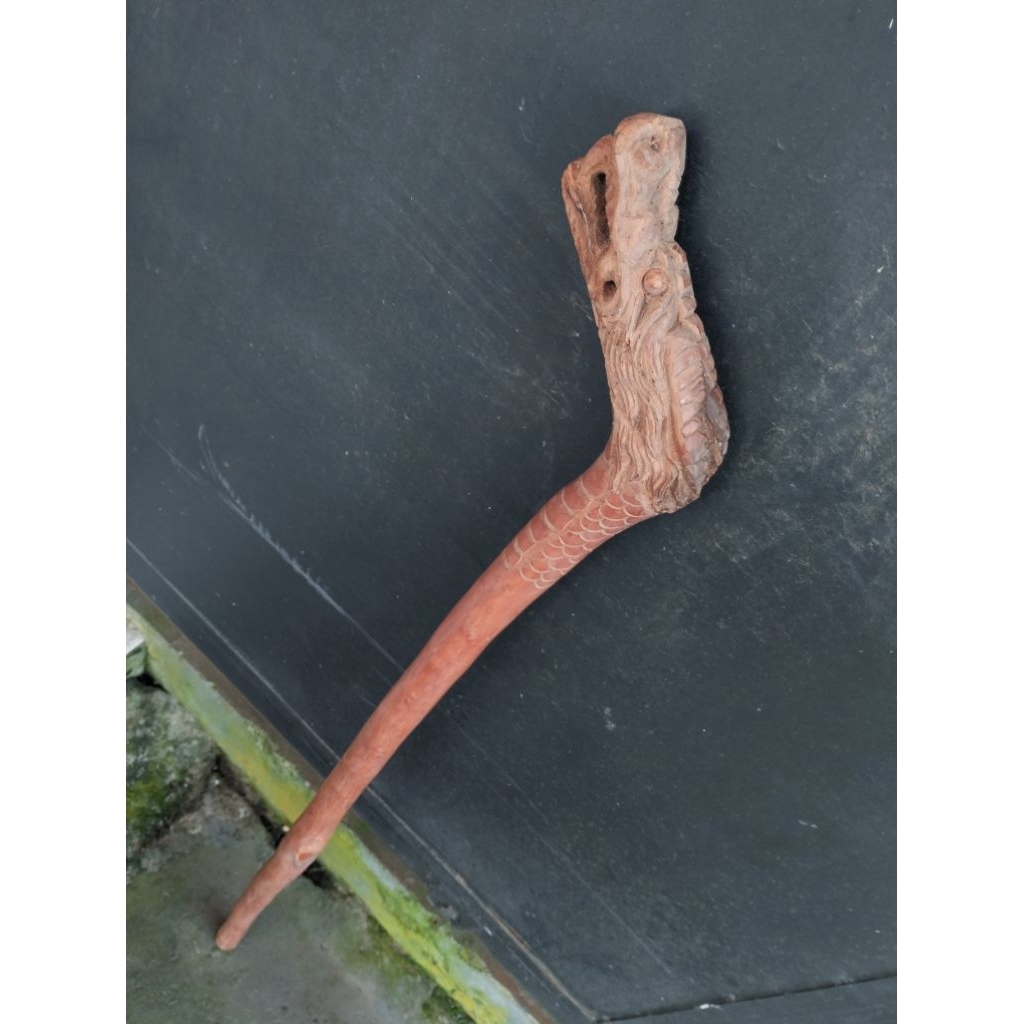 tongkat jalan kayu setigi laut super ukir kepala naga