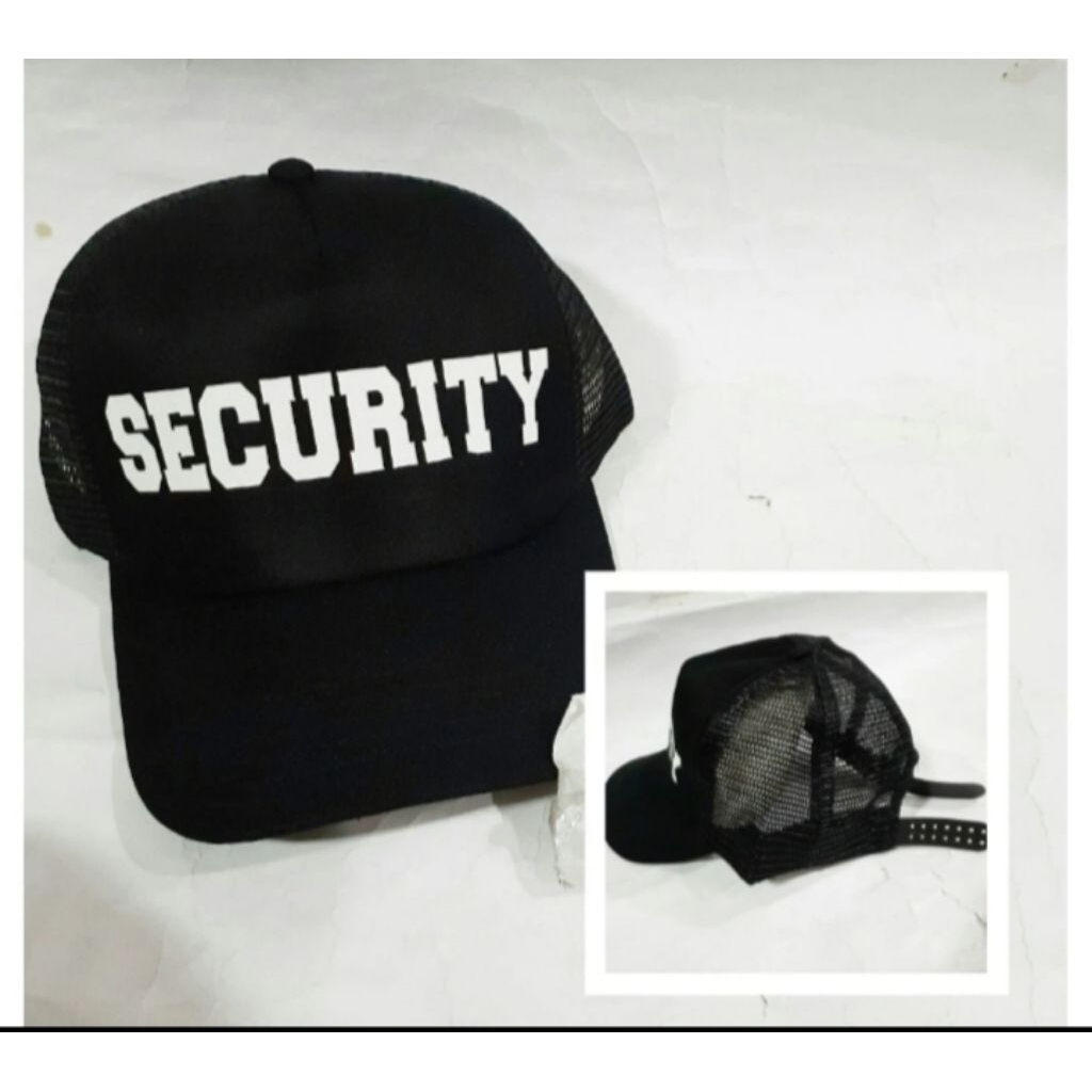 TOPI TRUCKER HAT SECURITY/TOPI JARING SECURITY SATPAM FULLBLACK REGULER HAT CASUAL KEREN FULLBLACK