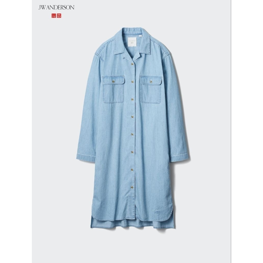 WOMEN Gaun Kemeja Oxford Kerah Terbuka UNIQLO