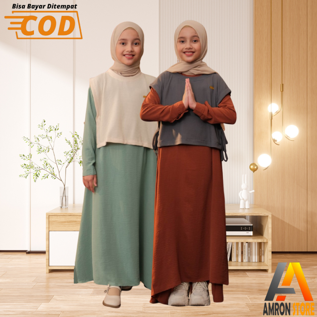 Baju Gamis Muslim Anak Perempuan 2 in 1 Dress Rompi Umur 3 4 5 6 7 8 9 10 11 12 Tahun Nayra Series