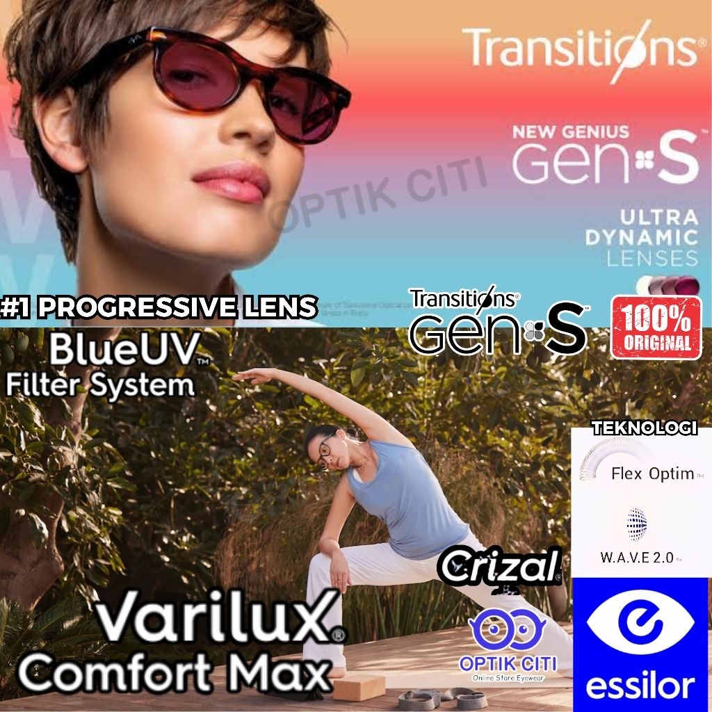 Lensa Kacamata Progresif Crizal Essilor Varilux Comfort Max Transition Gen S Original