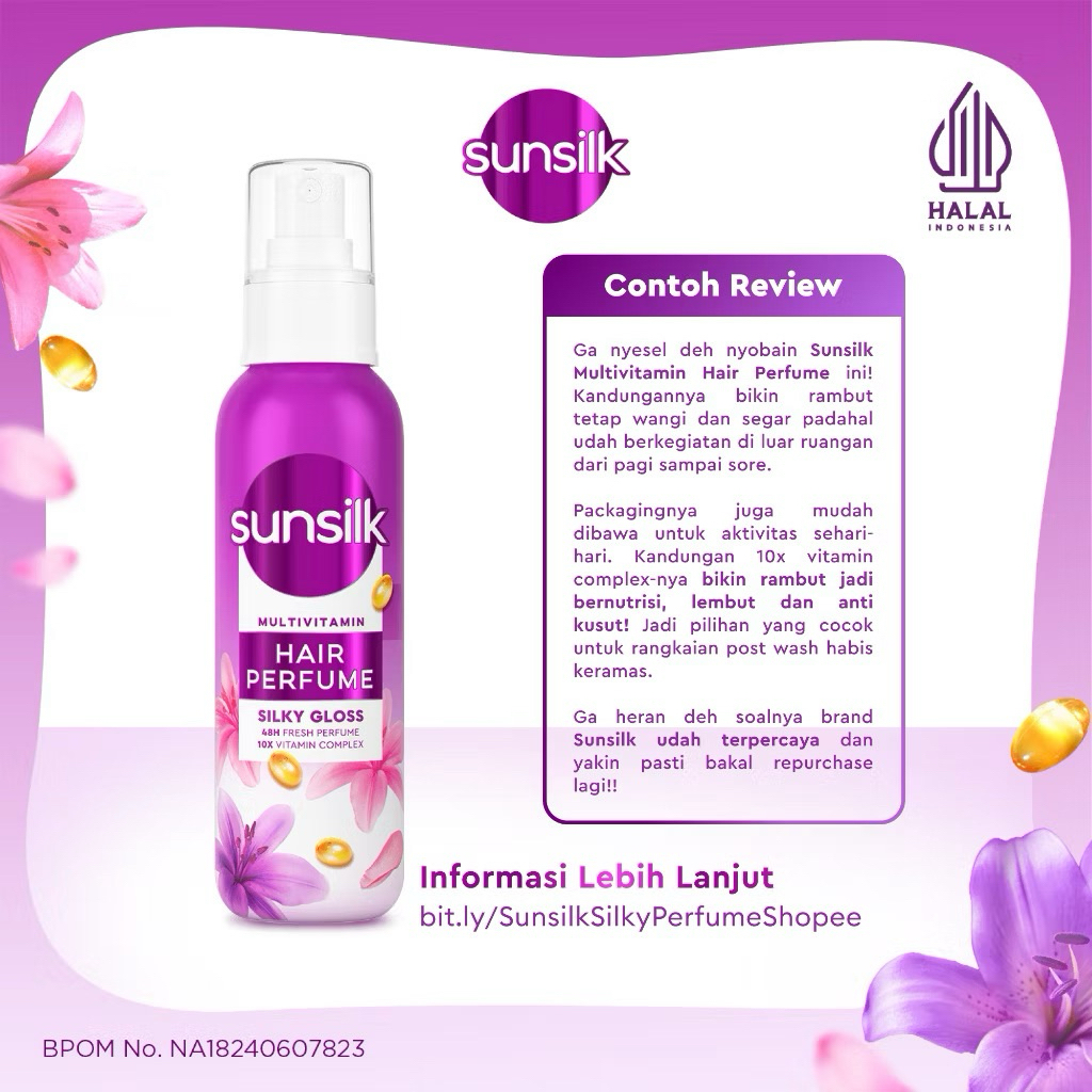 Sunsilk Multivitamin Hair Perfume Silky Gloss Ungu Vitamin Rambut, Rambut Wangi & Glossy 100mL