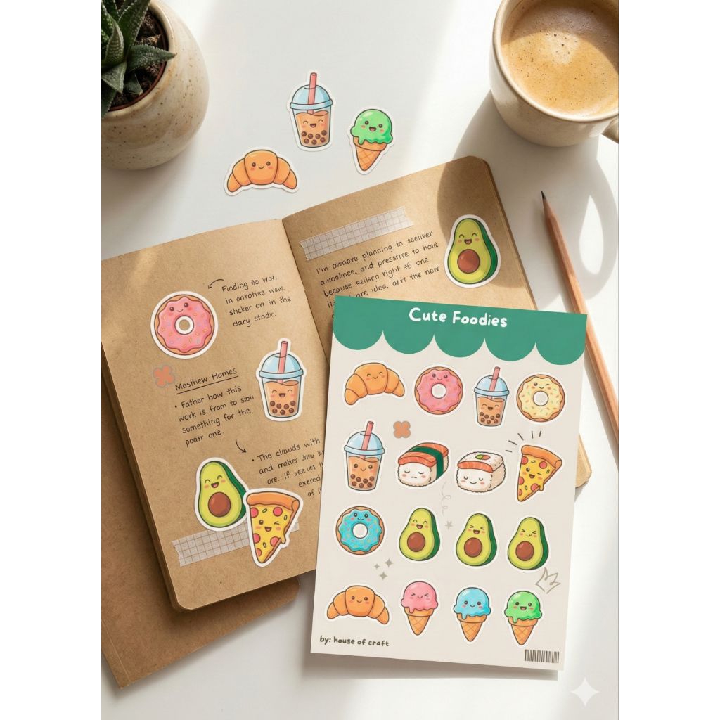 Stiker Cute Food "Cute Foodies" / Sticker Sheet Aesthetic / Stiker Deco Jurnal Laptop HP
