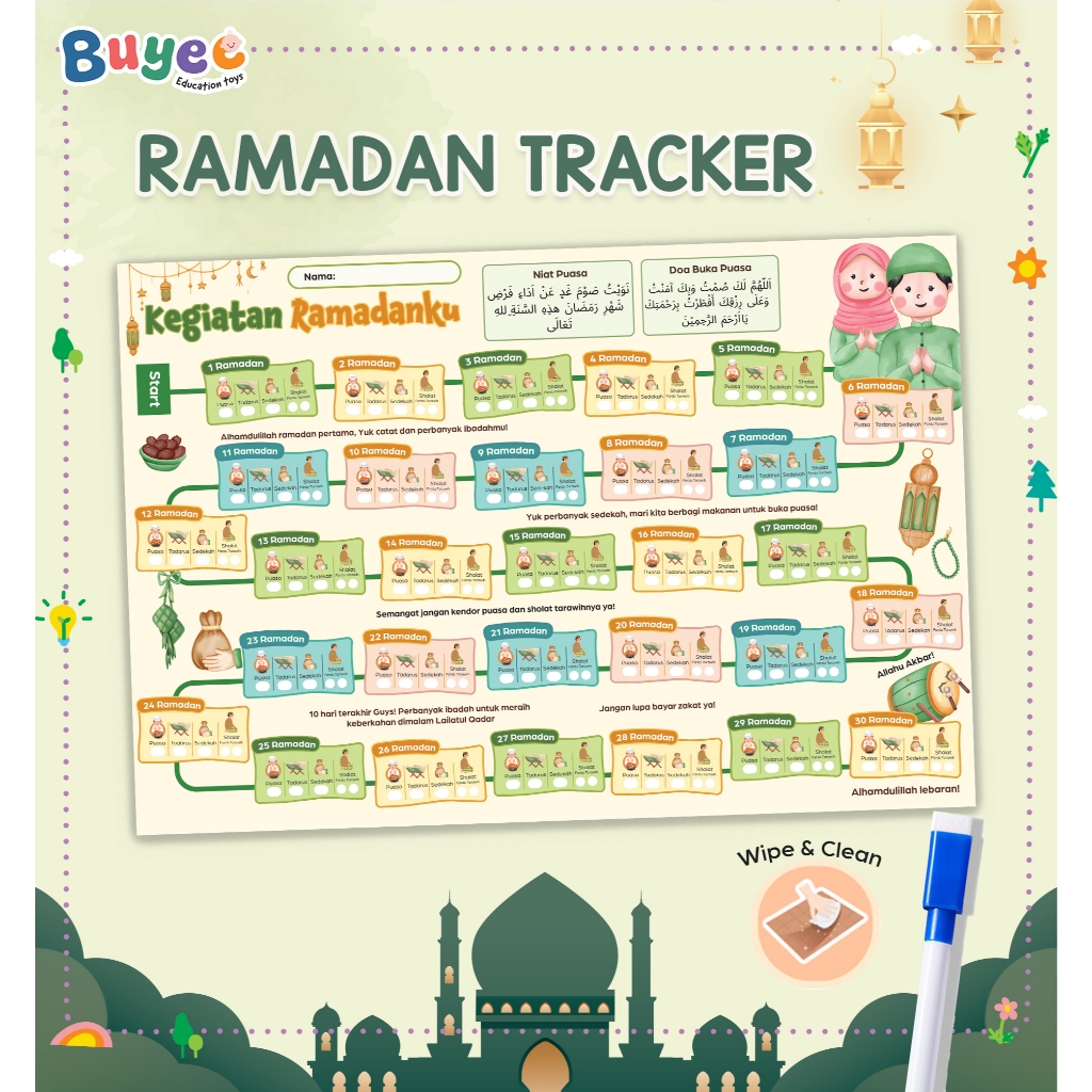 BUYEE GIFT - Tracker Ramadan | Ramadhan Planner dan Tracker Sholat | Tracker Ibadah Salat Puasa Anak