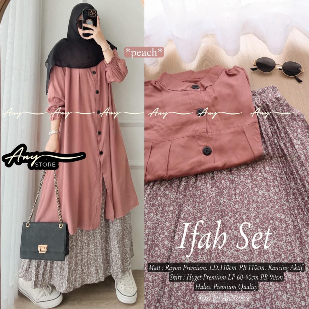 (( RESTOCK )) IFAH ALKENZA JOVITA SET ORI BY ANY CLA HIJAB // BAJU ATASAN TUNIK POLOS SETELAN ROK PL