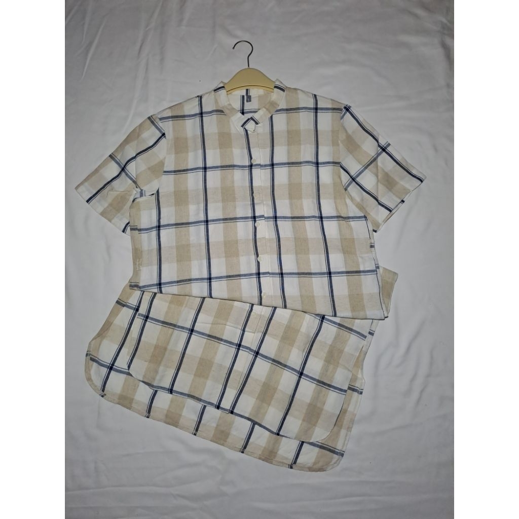 PL LIKE NEW HOME DRESS WANITA BAHAN LINEN MOTIF KOTAK-KOTAK