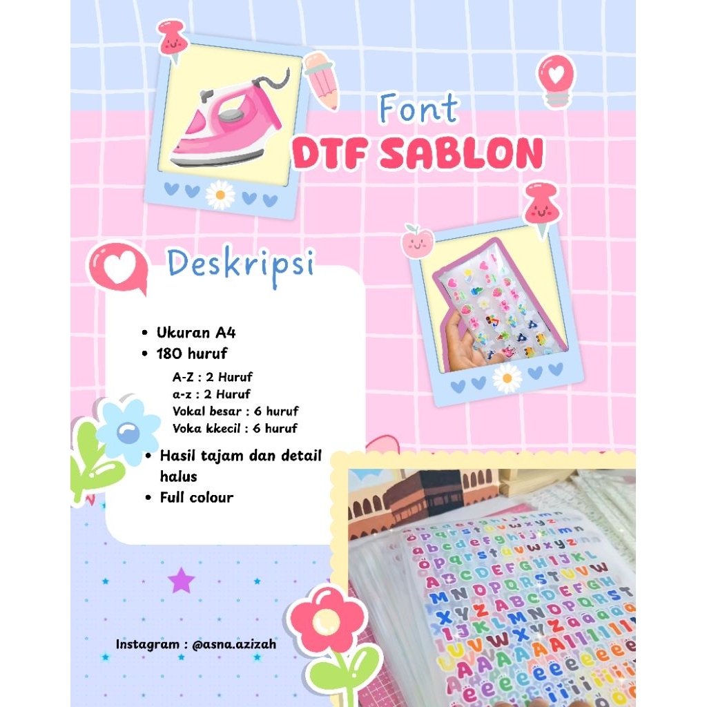 Font DTF Sablon A-Z  | Huruf Alphabet DTF dan Elemen untuk Kaos & Tas & Webbing