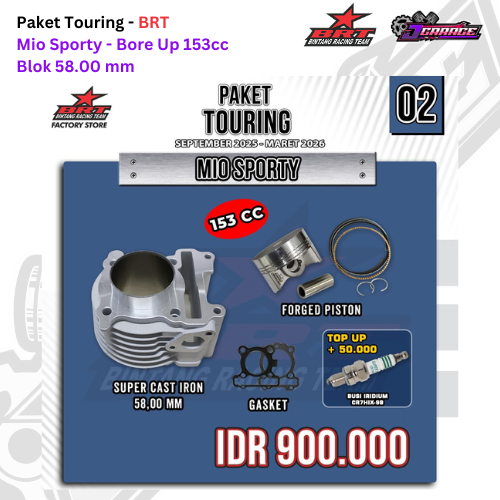 Paket Touring Mio Sporty - BRT - Bore Up 153cc - Blok + Piston + Noken As + RRA + CDI Dualband