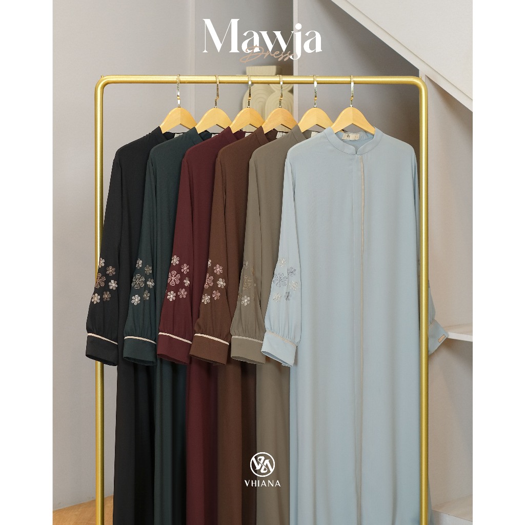 [VHIANA] MAWJA DRESS//Dress Casual Lengan Bordir//Gamis Muslim Wanita Dewasa