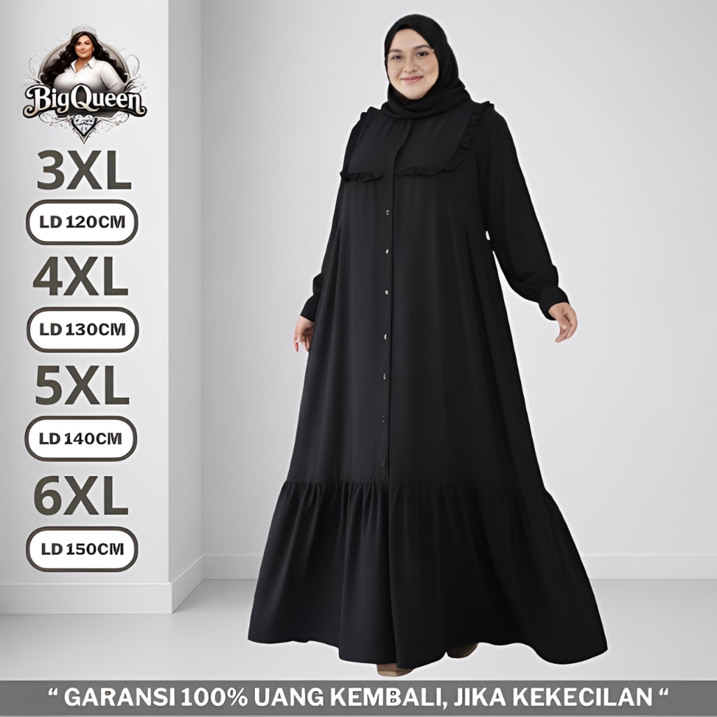 Baju Gamis Dress Wanita Jumbo LD 120 130 140 150 Busui Kondangan Lebaran Abaya Hitam Mewah Elegan