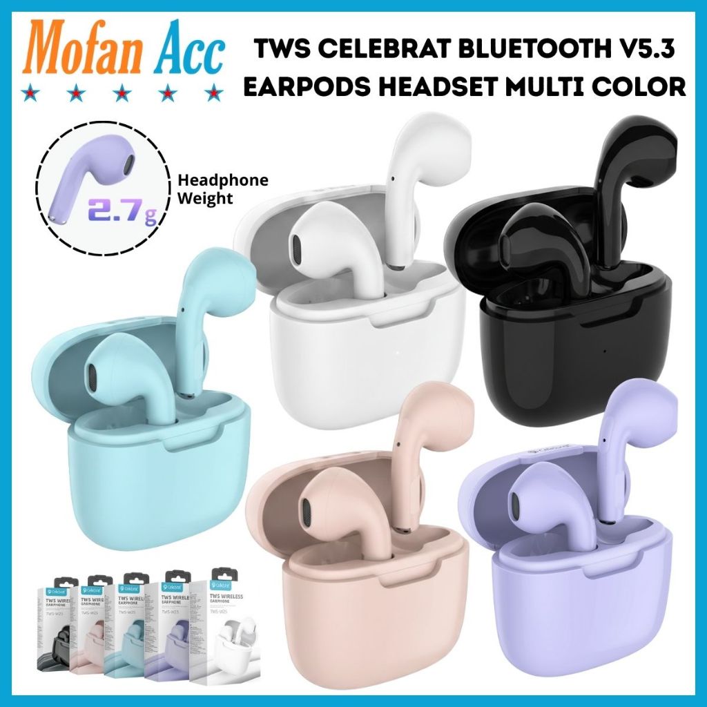 TWS Celebrat W25 Earbuds Bluetooth V5.3 Headset Multi Color Earphones Stereso Bass Quality