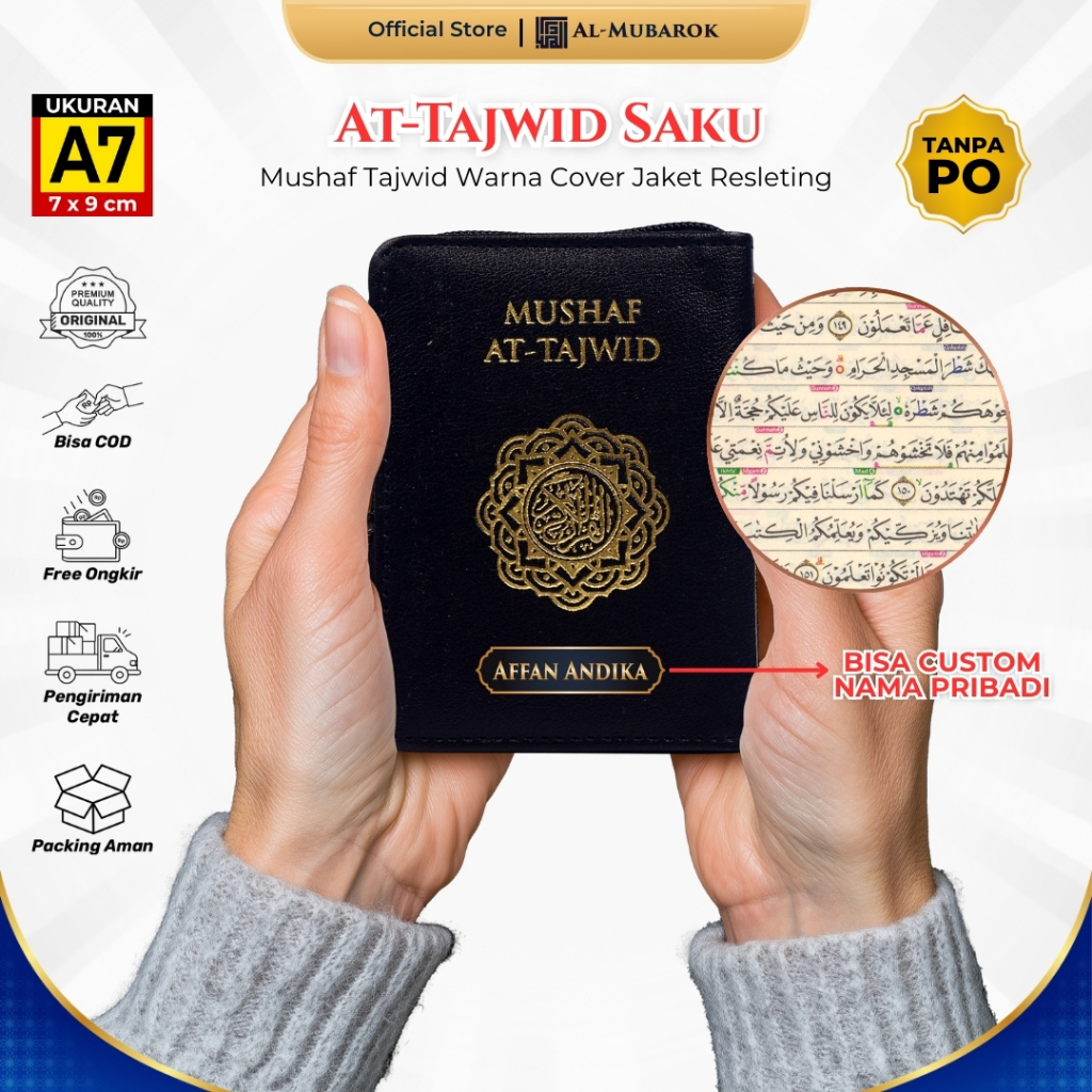 Alquran At-Tajwid A7 Saku Resleting Custom Nama Al Quran Kecil Tilawah Tajwid Warna Non Terjemah